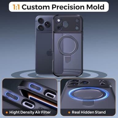 MOCCA Compatible with iPhone 17 Pro Case with Magnetic Invisible Stand [Full Camera Protection] [Compatible with Magsafe] Military Drop Shockproof Translucent Matte Phone Case Cover 6.3",Black - Image 7