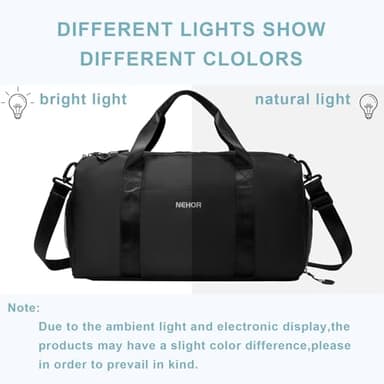 NEHOR Gym Bag for Women Men,Small WeekenderTravel Duffle Bag with Shoes Compartment & Wet Pocket,Water Resistant Sports Bag for Travel, Gym, Swimming, Yoga, Black - Image 2