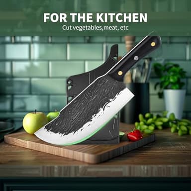 FULLHI Multi-color Wood Handle Full Tang Meat Cleaver with Sheath, High Carbon Steel Chef Meat Slicing Kitchen Knife for Outdoor Cooking, Camping BBQ - Image 7