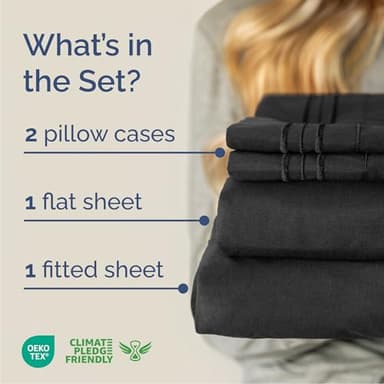 Queen Size 4 Piece Sheet Set - Comfy Breathable & Cooling Bed Sheets Set - Hotel Luxury Bedding for Women, Men, Kids, Teens, Boys & Girls - Deep Pockets, Ultra-Soft, Wrinkle Free - Oeko-Tex - Black - Image 2