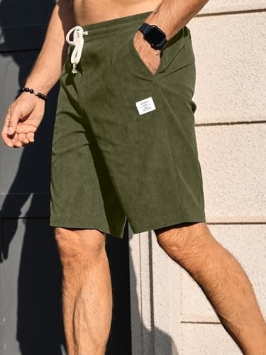 PLEPAN Mens Corduroy Shorts Casual 7 Inch Inseam Elastic Waist Drawstring Summer Beach Shorts Army Green X-Large - Image 3