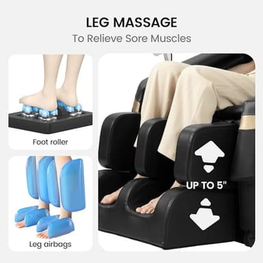 Real Relax 2024 Massage Chair Zero Gravity Full Body Airbags, 8 Fixed Points Massage Rollers with 6 Auto Modes, Bluetooth, Foot Rollers, Heater, Black - Image 7