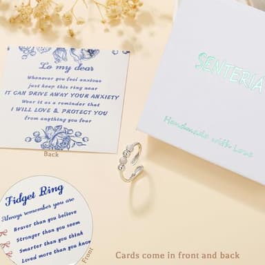 Senteria Anxiety Rings for Women Sterling Silver Rings Adjustable Stress Spinner Rings with Beads Fidget Rings for Anxiety Women - Image 6