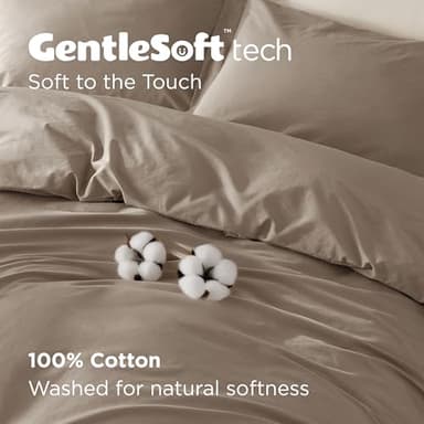 Bedsure 100% Washed Cotton Duvet Cover Oversized King - Latte Minimalist Cotton Duvet Cover Linen Like for All Seasons - GentleSoft™ Plain Simple Bedding (Latte, Oversized King, 120"x98") - Image 3