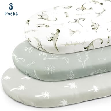 Ultra Soft Stretchy Jersey Knit Fitted Bassinet Sheets 3 Pack, Universal Fitted for Baby Cradle Moses Basket Oval Rectangle Mattress Safe and Snug, Bassinet Fitted Sheets for Boy, Dinosaur Print - Image 5