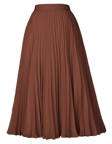 GRACE KARIN Women's Flared Pleated Ruffle Chiffon Skirt Below Knee Caramel S - Image 1