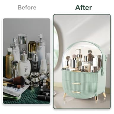 Make up Organizers and Storage, Makeup Organizer for Vanity, Cosmetics Skincare Organizers with Lid and Drawers, Cosmetic Display Cases for Countertop, Bathroom, Ideal Gifts for Women(Light Green) - Image 7