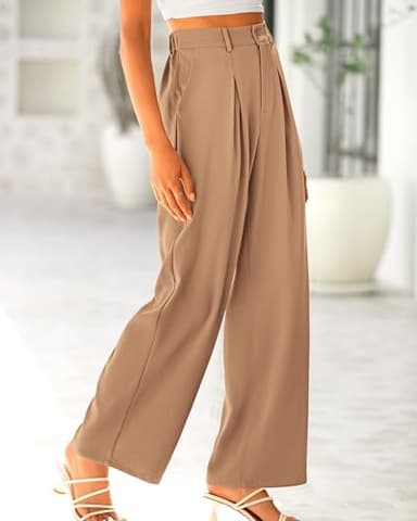 BTFBM Women High Waist Palazzo Pants Fall 2025 Casual Wide Leg Trousers Loose Work Office Business Suit Pant Pockets(Khaki, Small) - Image 3