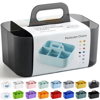 Multiuse Caddy Organizer with Handle - Stackable Plastic Bin - Divided Storage Tote Holder for Art Craft Supplies, Makeup, Bathroom, Shower, Cleaning, Kitchen, Office, Dorm, Desktop - Clear Black - Image 7