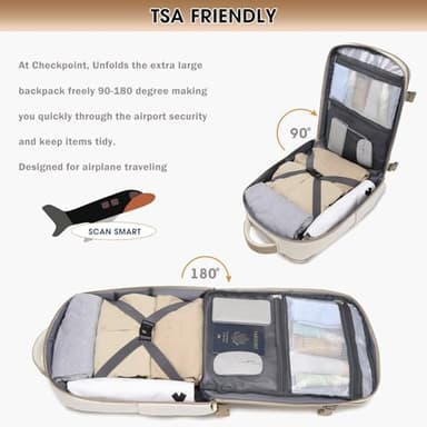 Large Travel Backpack for Women - 17 Inch 35L Carry On Laptop Bag Flight Approved Personal Item Daypack Weekender Traveling TSA Business Bag Luggage Waterproof for Airplane with Toiletry Shoe Bag - Image 6