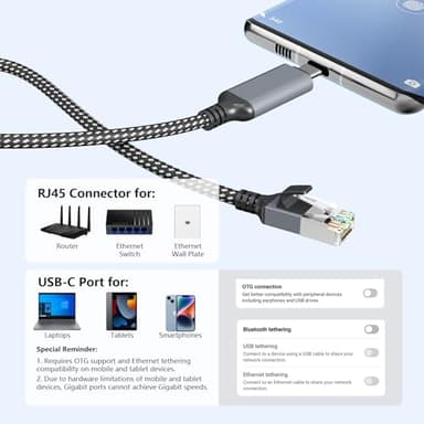 USB C to Ethernet Cable 25 FT, Driver-Free Type C to RJ45, Thunderbolt 3/4 Compatible, Plug & Play, Nylon Braided, 1Gbps Gigabit LAN for MacBook Pro/Air, iPhone 15 Pro/Max, Dell XPS, Galaxy S8-S23 - Image 7