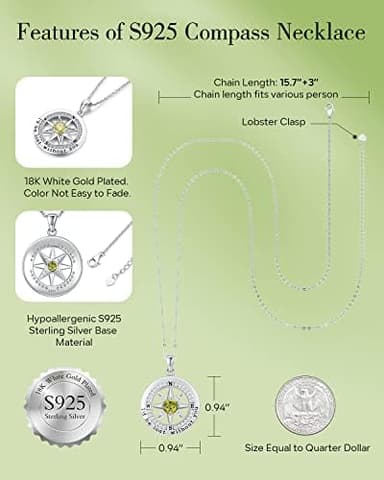 S925 Necklace Gift for Wife |Compass Jewelry |Women Anniversary |Sterling Silver |Girlfriend Birthday Gifts for Her Valentines |I'd be Lost without You |Jewel 18K Gold - Image 5