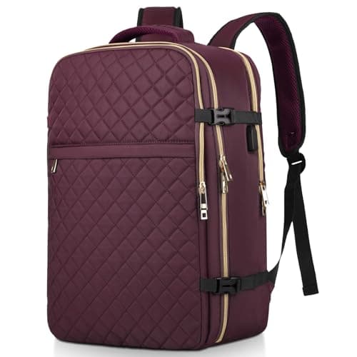 MOMUVO Large Travel Backpack Women, Flight Approved Carry On Backpack, Water Resistant Anti-Theft Large Casual Daypack Fit 17 Inch Laptop with USB Charging Port, Dark Purple - Image 1