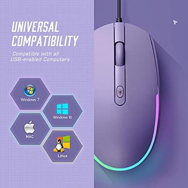 Seenda Wired Mouse - USB Computer Mouse with RGB Backlit Optical LED, Attached USB Cord for Laptops, Notebooks, Chromebook - Purple - Image 6