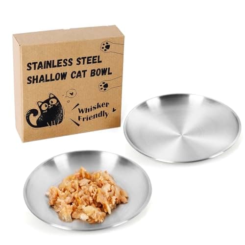 Petdream 2-Pack Stainless Steel Cat Food Bowls – Shallow Whisker-Friendly Non-Slip Silicone Base,Easy to Clean Indoor Feeding Dishes(6.7") - Image 1
