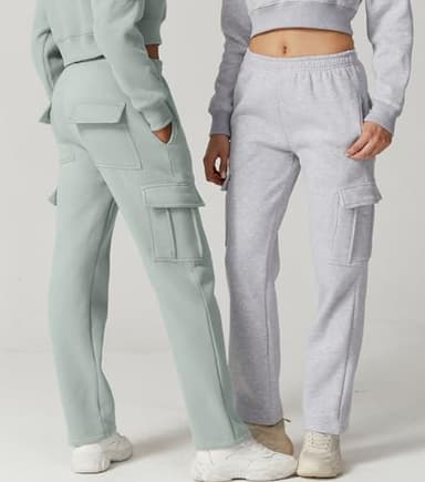 QINSEN Women's Elastic Waist Baggy Jogger Pants Athleisure Sweatpants with Fleece Green M - Image 6