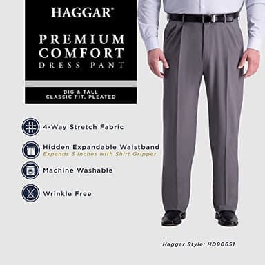Haggar mens Big & Tall Premium Comfort Classic Fit Pleat Front Dress Pants, Dark Chocolate, 46W x 29L US - Image 4