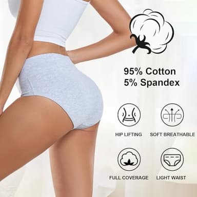 coskefy Cotton Underwear for Women High Waisted Breathable Seamless Panties Stretch Tummy Control Briefs 5 Pack - Image 4