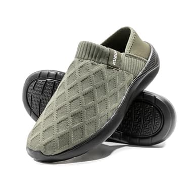 KUBUA Mens Womens Slippers Indoor Lightweight House Shoes Outdoor Breathable Slip on Loafers A Black Green Size 10.5 Women/9 Men - Image 7