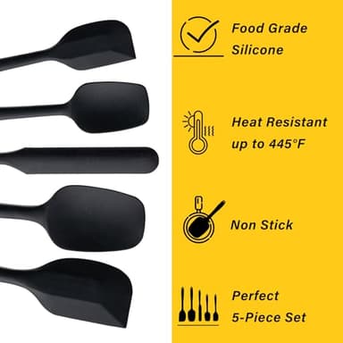 Silicone Spatula Set, 5 Piece Food Grade Rubber Spatulas for Baking, Cooking, and Mixing High Heat Resistant Non Stick Dishwasher Safe BPA-Free (Black) - Image 3