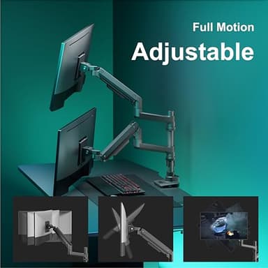 WALI Vertical Dual Monitor Stand for 17''-49'' Curved Screens, Ultrawide Dual Monitor Arms up to 44lbs, Stacked Monitor Mount for 2 Monitors, Heavy Duty Adjustable Gas Spring Arm (GSDM002N-P), Black - Image 3