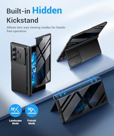 BERFY for Z Fold 7 Case with Privacy Screen Protector, [Anti Spy] Hidden Kickstand & Slide Camera Cover & Hinge Protective, Full Body Shockproof Slim Hard Phone Case for Samsung Galaxy Z Fold 7, Black - Image 3