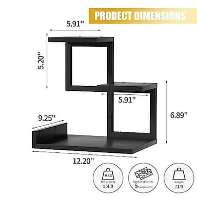 Gannyfer Desk Shelf Organizer - Wood Desktop Shelf, Freestanding Desk Hutch Office Decor, 3 Tier Storage Display Rack, Small Bookshelf with Metal Frame for Books/Plants/Toys (Black) - Image 3