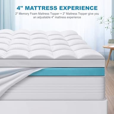 MASVIS King Size Dual Layer 4 Inch Memory Foam Mattress Topper, 2 Inch Gel Memory Foam and 2 Inch Cooling Pillow Top Mattress Pad Cover for Back Pain, Medium Support - Image 6