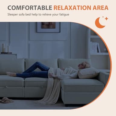 Sweetcrispy Convertible Sectional Sofa Couch, 6 Seat 6 Backs Sofa Set with Storage for Living Room, U-Shaped Modern Modular Sofa Sleeper with Reversible Chaise, Beige - Image 5