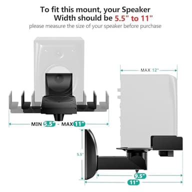 WALI Speaker Wall Mounts, Dual Side Clamping Bookshelf Mounting Bracket for Large Surrounding Sound Speakers, Hold up to 55 lbs. (SWM201), 1 Pair, Black - Image 4