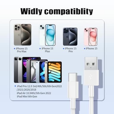 3ft / 6ft Car Carplay Cable for Apple iPhone 17 Pro Max/17 Air/16 Pro /15 Plus, Long USB A to USB C Car Play Charger Cord, iPad Pro 12.9/11,10th,Air 5th/4th,iPad mini 6th Gen Charging Cable 3/6 Feet - Image 6