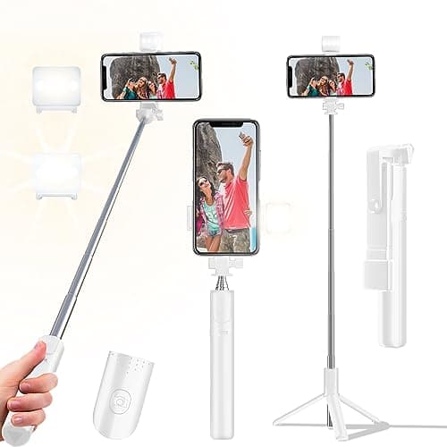 Selfie Stick Tripod, 40 in Retractable Tripod for iPhone with Wireless Remote Control & Light, Portable Phone tripods for Photograph, Live Streaming, Video Recording, Compatible with All Cellphones - Image 1