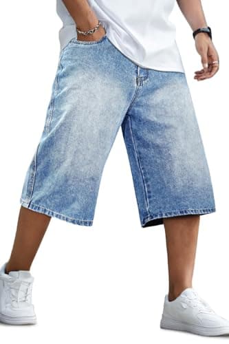 GINGTTO Mens Baggy Jorts Y2k Long Jean Shorts for Men 90s Wide Leg Denim Shorts Men Loose Light Blue 40 - Image 1