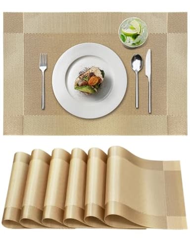 Placemats Set of 6, Place Mats for Kitchen Dining Table, Heat-Resistant Anti-Skid Stain Washable PVC Table Mats, Easy to Cleaning Woven Vinyl Dinner Mats - Image 9