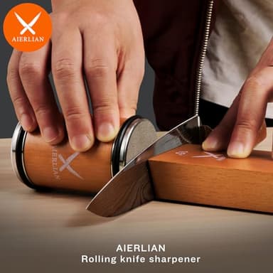 AIERLIAN Knife Sharpener Tool, Rolling Knife Sharpener Kit, Knife Sharpening with Diamonds and Ceramic for Steel of Any Hardness, Kitchen knife Sharpener with 15 & 20 Degree Magnetic Angle(Brown) - Image 2