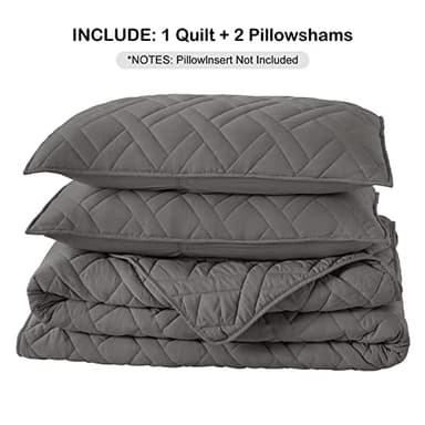 HORIMOTE HOME Quilt Set King Size Grey, Classic Geometric Diamond Stitched Pattern,Microfiber Ultra Soft Lightweight Bedspread Coverlet for All Season, 3 Piece Includes 1 Quilt and 2 Shams - Image 7
