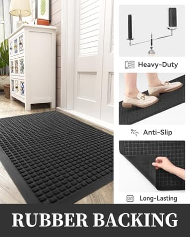 MontVoo-Door Mat Outside Entrance Outdoor Indoor Front Doormat for Entryway-Welcome Mat Durable Rubber Backed Entry Mat Non Slip Dirt Trapper Absorbent-Black 17’’x30’’ - Image 4