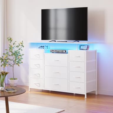 LUMTOK 11 Drawers Dresser with Fabric Drawers,Charging Station, LED Lights and Shelves for Bedroom Storage Organization - Image 5