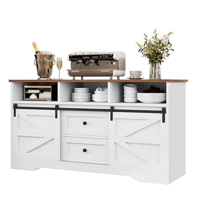 YITAHOME Buffet Cabinet with Drawers, 59" Large Sideboard Buffet Storage Cabinet with Shelves and Doors, Modern Farmhouse Coffee Bar Station Wood Kitchen Table for Kitchen, Dining Room, White - Image 6