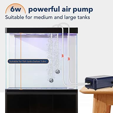 hygger Aquarium Air Pump, Adjustable Oxygen Pump, Silent Powerful Aerator Pump 2W/3W/4.5W/6W/ 2 Air Outlets Ultra for Up to 100 Gallon Tank (6W) with Accessories - Image 5