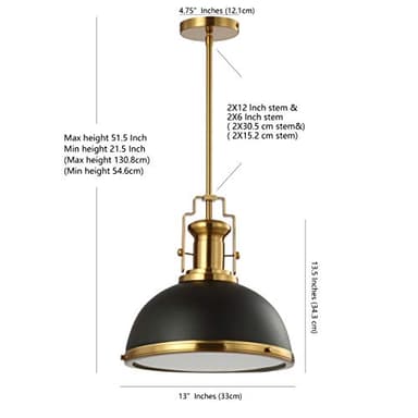 JONATHAN Y JYL9536A Homer 13" 1-Light Modern Industrial Iron LED Dome Pendant, Classic, Cottage, Farmhouse, Industrial, Rustic, Transitional, Office, Living Room, Kitchen, Foyer, Black/Brass Gold - Image 4