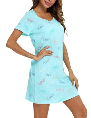 ENJOYNIGHT Womens Nightgowns Cotton Sleepwear Plus Size Sleep Shirts Short Sleeves Nightshirt Print Sleepshirt (3X-Large, Flying) - Image 2