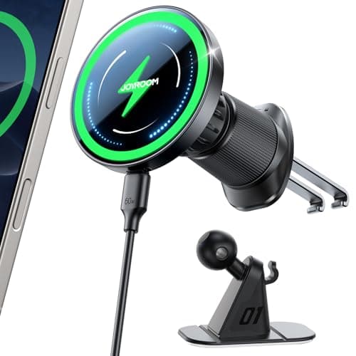 JOYROOM for MagSafe Car Mount Charger, [Upgraded Dual-Clip Grip] 15W Fast MagSafe Wireless Car Charger Air Vent Dashboard Set for iPhone 16 Pro Max Plus/iPhone 15 14 13 12 Pro Max Plus, Black - Image 1