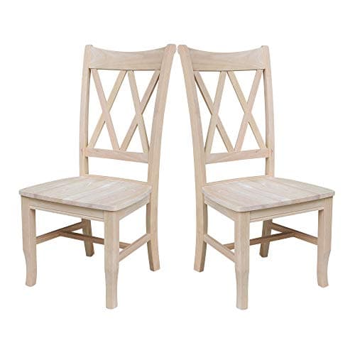 IC International Concepts, Set of 2 Double X-Back Dining Chairs, Armless, Real Wood, Kitchen/Dining/Accent, 19.9"W x 22"D x 41.3"H, 225 Lbs Wt. Capacity, DIY, Paint/Stain In Any Color, Unfinished - Image 1