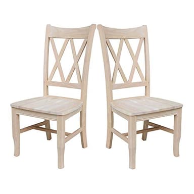 IC International Concepts, Set of 2 Double X-Back Dining Chairs, Armless, Real Wood, Kitchen/Dining/Accent, 19.9"W x 22"D x 41.3"H, 225 Lbs Wt. Capacity, DIY, Paint/Stain In Any Color, Unfinished - Image 1