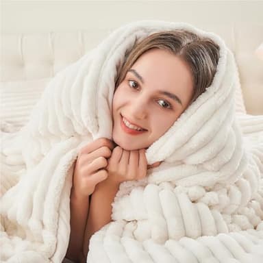 BEDELITE Fleece Full Comforter Set -Super Soft & Warm Fluffy Cream White Bedding, Luxury Fuzzy Heavy Bed Set for Winter with 2 Pillow Cases - Image 3