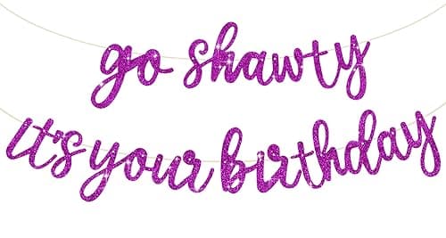 BEISHIDA Purple Go Shawty It's Your Birthday Banner - NO DIY - Hip Hop Theme Glitter Happy Birthday Banner - Pre-Strung - Purple Rap Theme Happy Birthday Sign for Man Women birthday Party Supply - Image 1