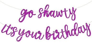 BEISHIDA Purple Go Shawty It's Your Birthday Banner - NO DIY - Hip Hop Theme Glitter Happy Birthday Banner - Pre-Strung - Purple Rap Theme Happy Birthday Sign for Man Women birthday Party Supply - Image 1
