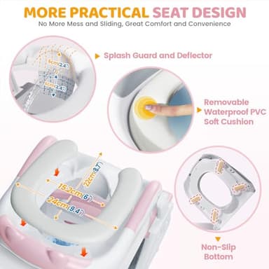 Orzbow Potty Training Seat, 2-IN-1 Toddler Potty Training Toilet with Step Stool, Stability Toilet Seat for Boys Girls with Splash Guard and Anti-Slip Pad, Adjustable Ladder & Potty Seat Height, Pink - Image 4