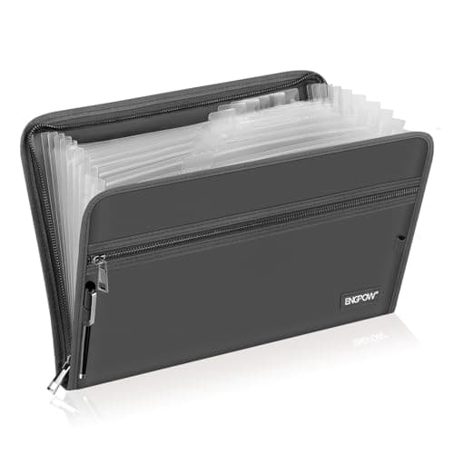 ENGPOW Accordion File Organizer,Fireproof 13 Pockets Expanding File Folder,Document Organizer Folder with Zipper＆Labels,Portable Home Travel Safe Storage for Letter A4 Files and More,Gray - Image 1